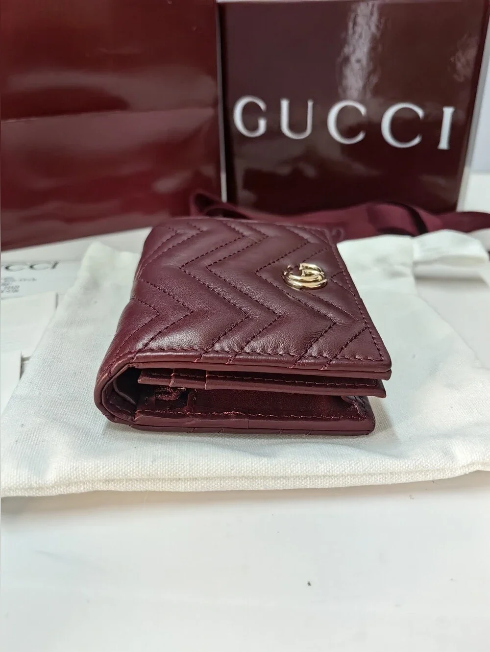 Gucci Marmont Quilted Leather Card Case Wallet in Burgundy